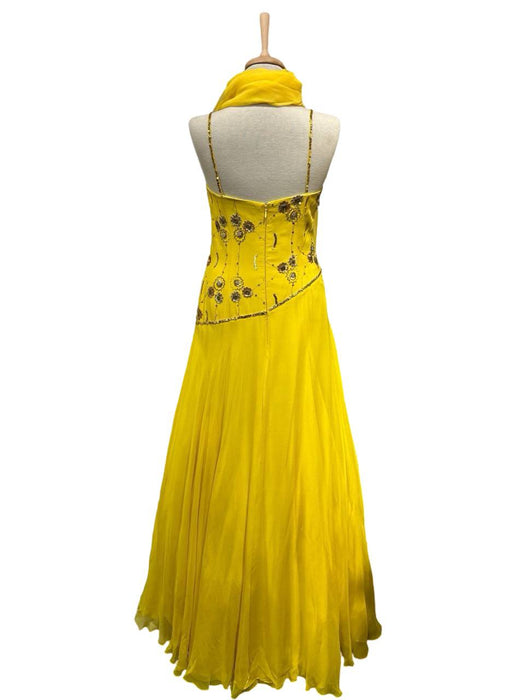 Özel Dikim Sarı Kadın Abiye Elbise M