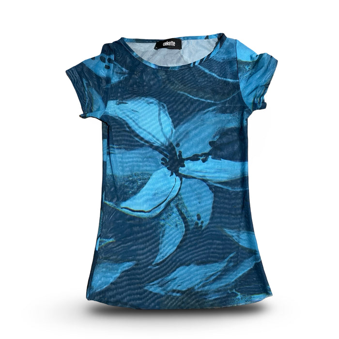 Cekette Mavi Kadın Tül T-Shirt XS
