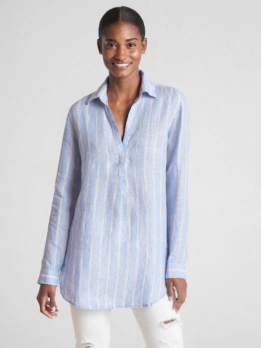 GAP Mavi Beyaz Çizgili Kadın Gömlek S