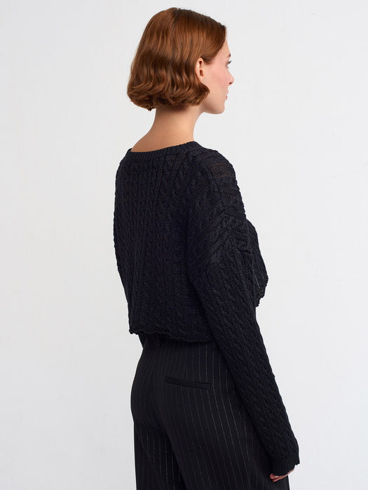 Dilvin Siyah Simli Kadın Crop Kazak STD