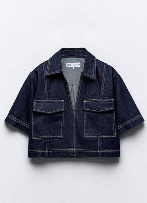 Zara Mavi Denim Kadın Gömlek XS