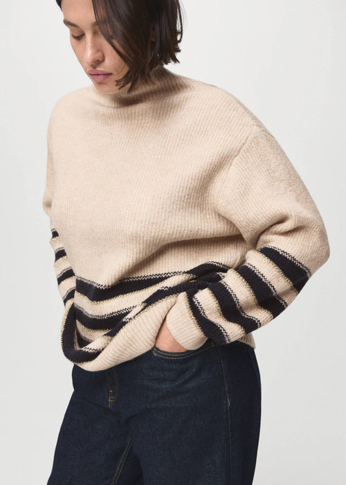 Mango Krem Lacivert Çizgili Kadın Kazak XS