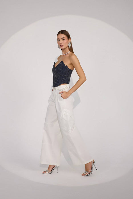 Nok İstanbul Lacivert Kadın Diamond Icon Denim Bustier M
