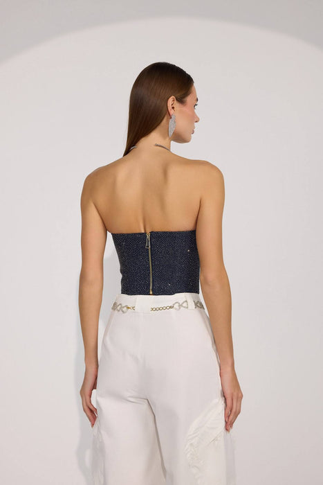 Nok İstanbul Lacivert Kadın Diamond Icon Denim Bustier M