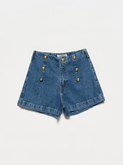 Zara Mavi Kadın Düğme Detaylı Şort XS