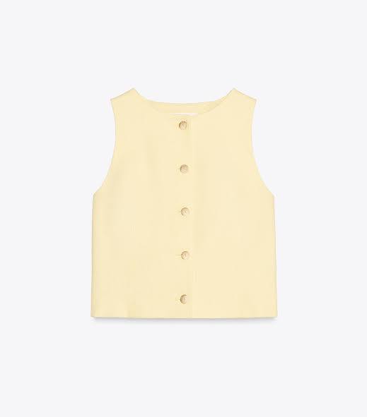 Zara Sarı Kadın Keten Yelek XS
