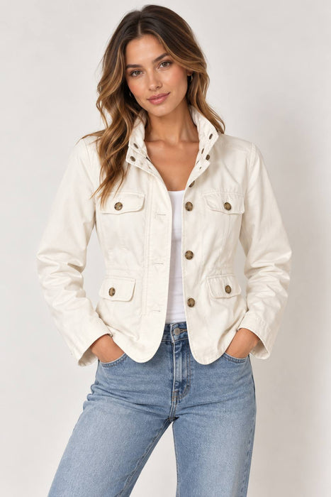 Massimo Dutti Beyaz Kadın Dik Yaka Cepli Ceket XS