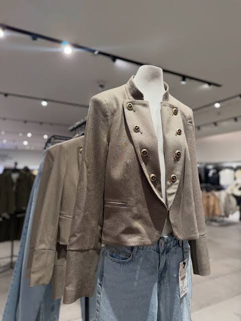 Zara Bej Kadın Düğmeli Blazer Ceket S