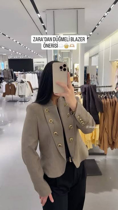 Zara Bej Kadın Düğmeli Blazer Ceket S