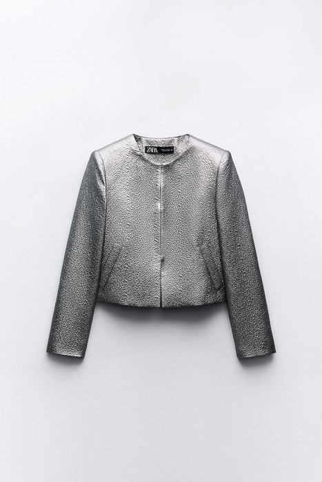 Zara Gri Kadın Parlak Kumaş Ceket XS
