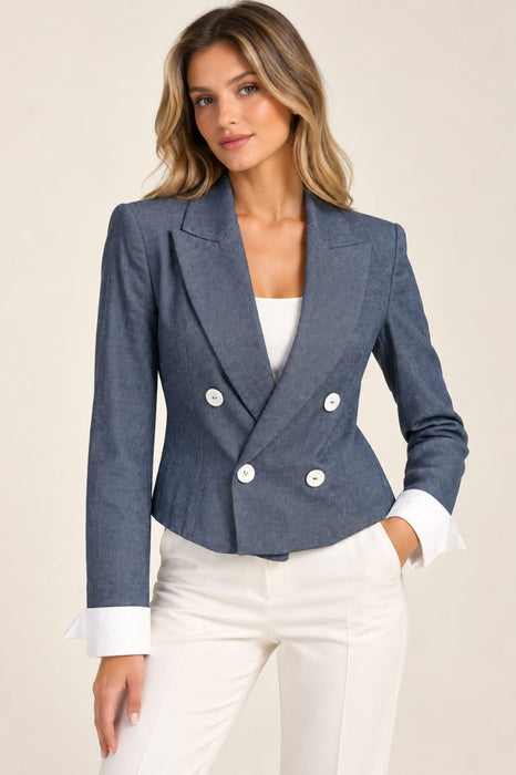 Zara Füme Mavi Kadın Kruvaze Ceket XS