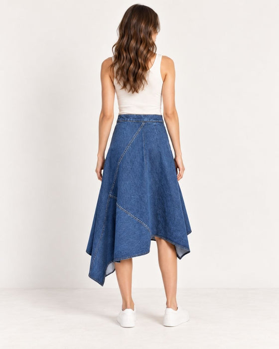 Cekette Mavi Kadın Denim Asimetrik Etek S