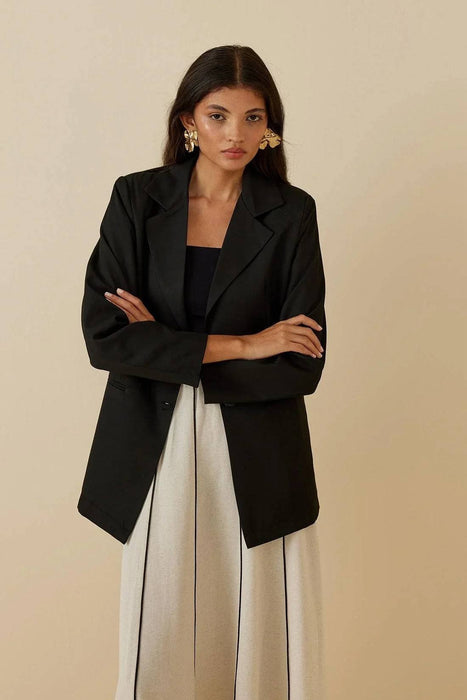 Fahhar Siyah Kadın  Oversize Blazer Ceket L-XL