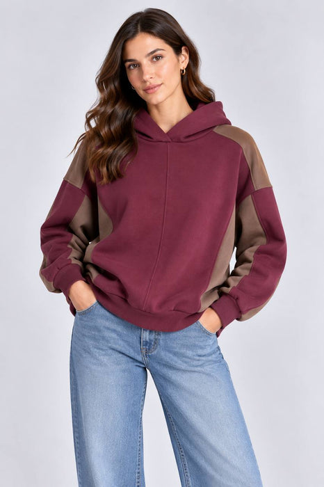 Mavi Bordo Kadın Bloklu Sweatshirt One Size
