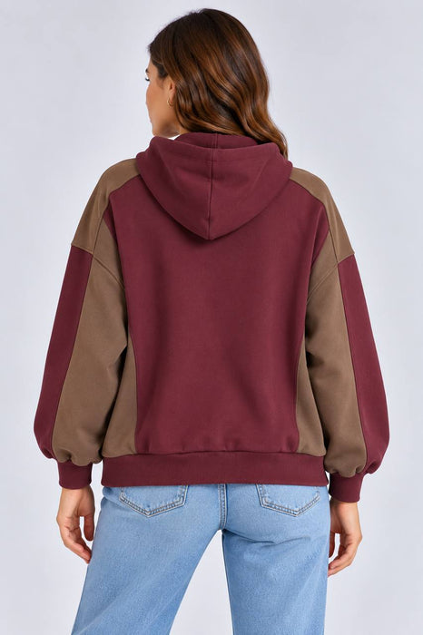 Mavi Bordo Kadın Bloklu Sweatshirt One Size