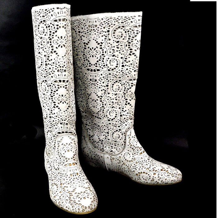 Onako Beyaz Deri Kadın Çizme 41