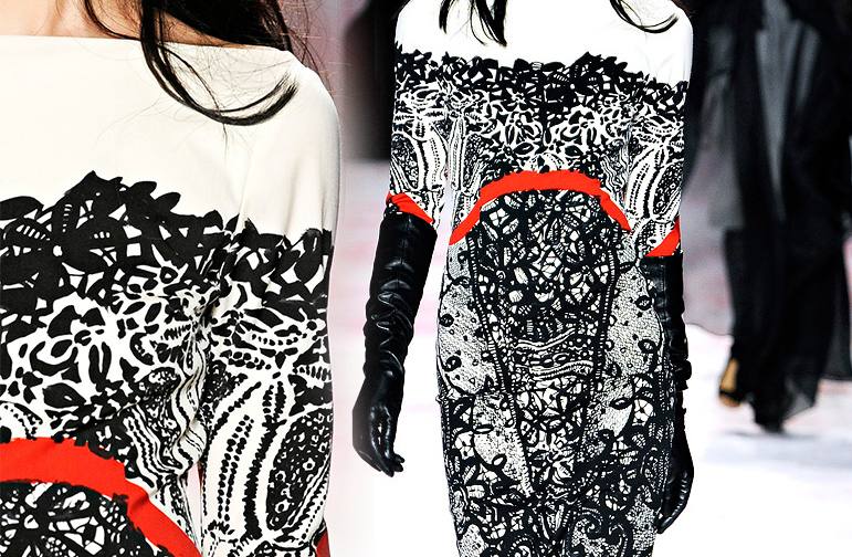 Prabal Gurung Siyah Beyaz Kadın Uzun Kollu Desenli Midi Boy Elbise
