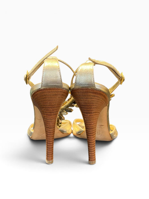 Giuseppe Zanotti Gold Kadın Deri Bilekten Bağlamalı Taş Detaylı Topuklu Ayakkabı 38