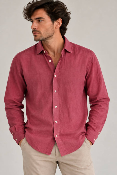 Massimo Dutti Pembe Erkek Keten Gömlek S