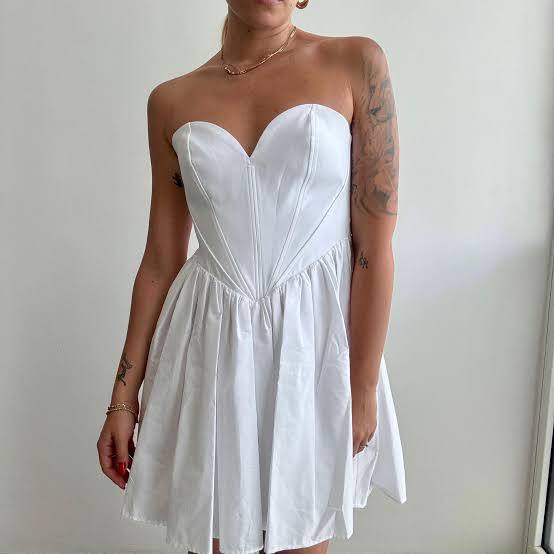 Zara Beyaz Kadın Straplez Kısa Elbise XS