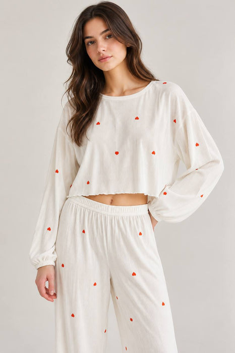 Merry See Beyaz Kadın Kalpli Pijama Takımı S