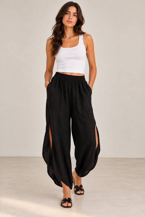 Pull&Bear Siyah Kadın Çift Yırtmaçlı Pantolon XS