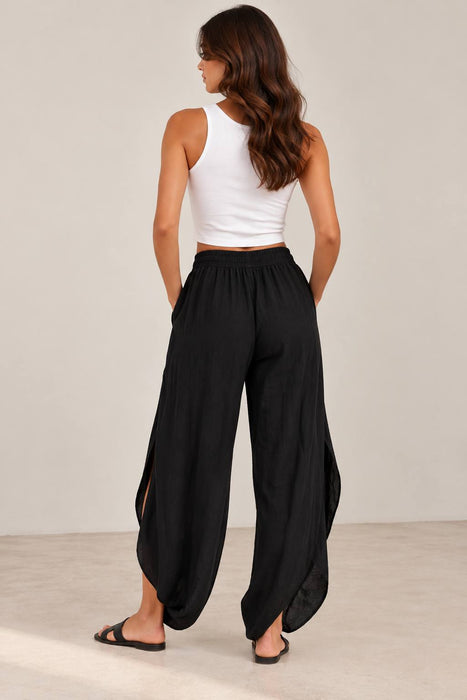 Pull&Bear Siyah Kadın Çift Yırtmaçlı Pantolon XS
