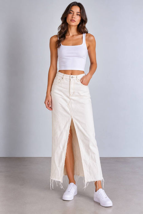 Mango Beyaz Kadın Uzun Denim Etek XXS