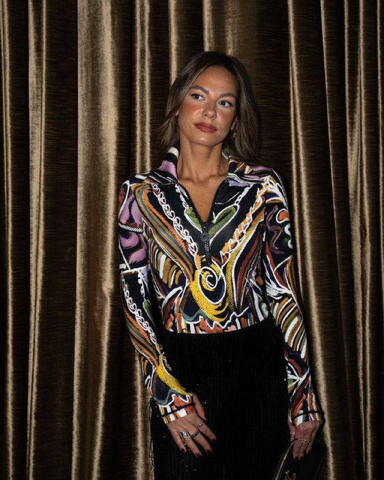 Lady Faith Çok Renkli Kadın Fermuarlı Uzun Kollu Dönüşüm Tanrıçası Body XS