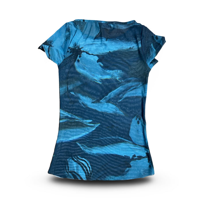 Cekette Mavi Kadın Tül T-Shirt XS