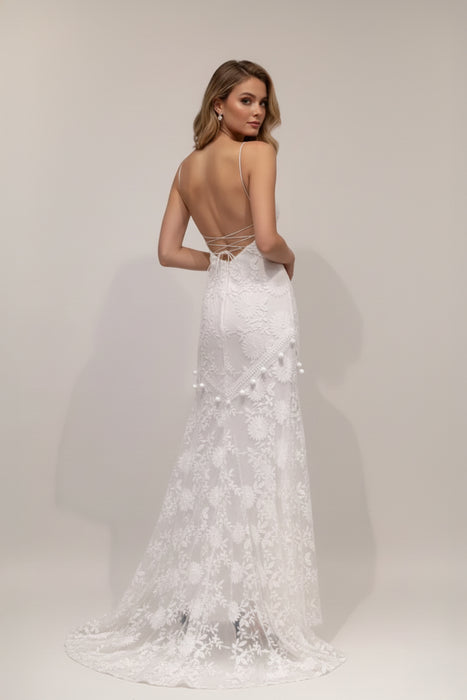 Beyaz Kadın Çiçekli Gelinlik S