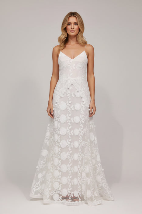 Beyaz Kadın Çiçekli Gelinlik S