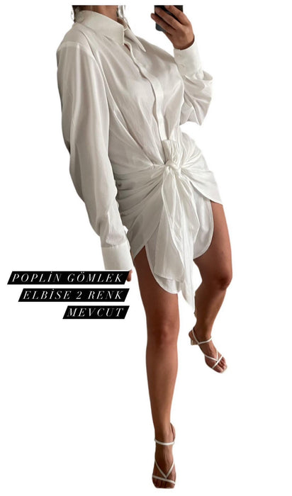 De La Soie Beyaz Kadın Gömlek Elbise M-L