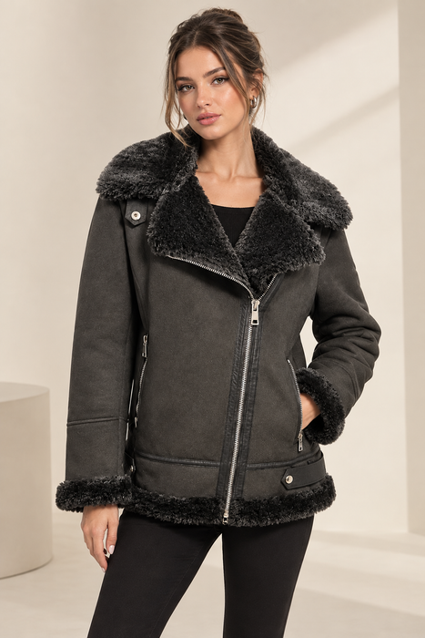 Pull&Bear Siyah Kadın Kürk Yaka Ceket M