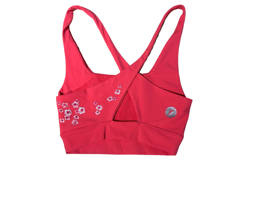 Yours Truly Çiçek Detaylı Pembe Kadın Spor Crop Body XS