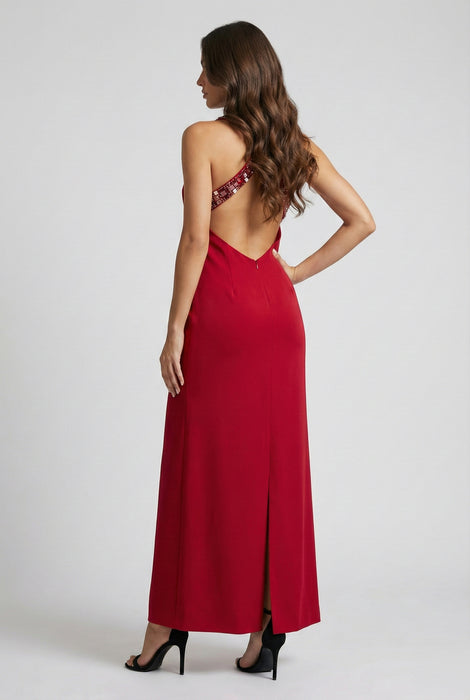 DCEY Kırmızı Kadın Taşlı Elbise S