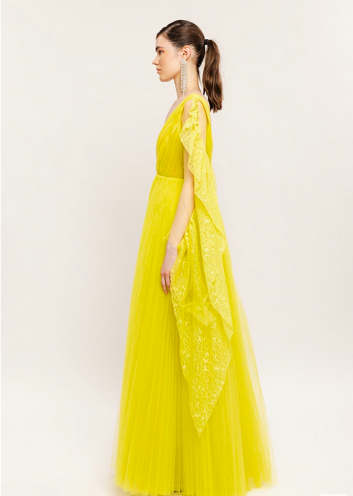 Sudietuz Neon Sarı Maksi Tül Kadın Elbise S