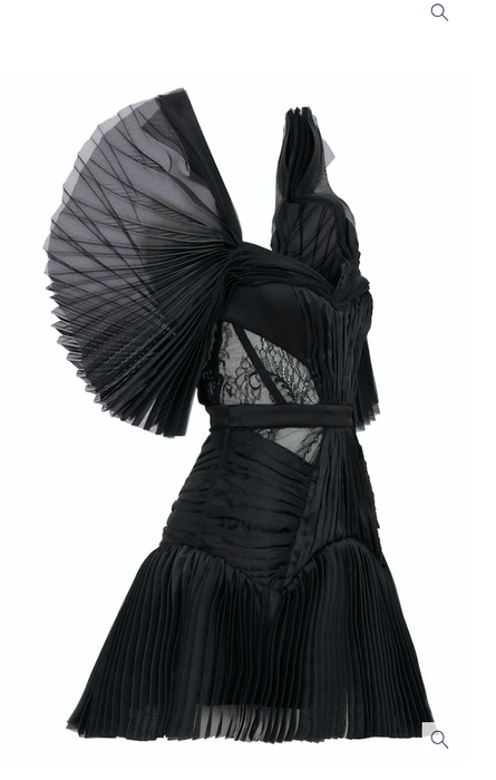 Raisa Vanessa Siyah Yelpaze Kol Mini Kadın Elbise S