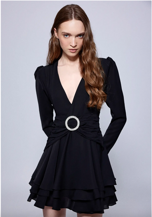 Nil Aydın Siyah Mini Kadın Elbise S