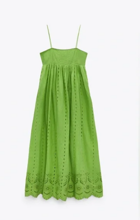 Zara Yeşil Dantel Detaylı Elbise XL