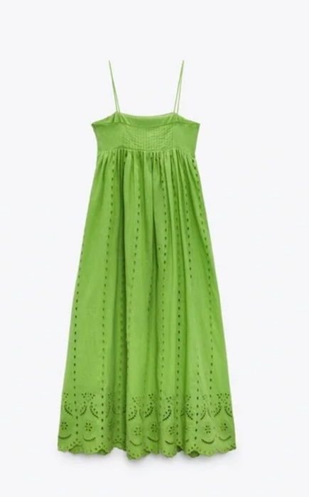 Zara Yeşil Dantel Detaylı Elbise XL