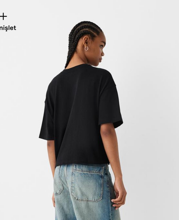 Bershka Siyah Kadın Kısa Kollu T-shirt S