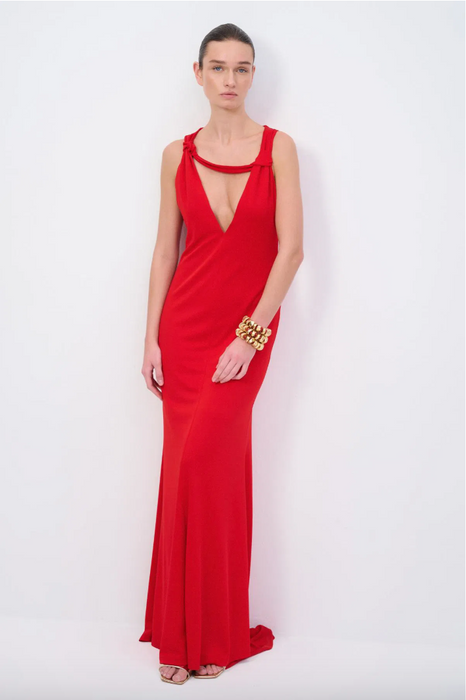 Love My Body Kırmızı V Yaka Kolsuz Kadın Elbise S