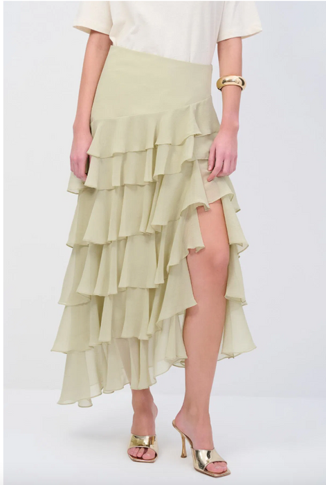 Love My Body Yeşil Yırtmaç Detaylı Fırfırlı Kadın Etek S