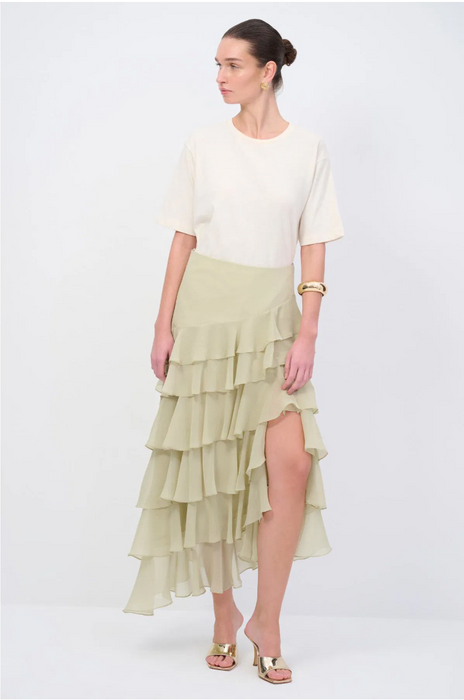 Love My Body Yeşil Yırtmaç Detaylı Fırfırlı Kadın Etek S