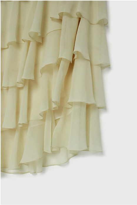 Love My Body Yeşil Yırtmaç Detaylı Fırfırlı Kadın Etek S