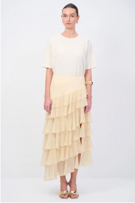 Love My Body Krem Yırtmaç Detaylı Fırfırlı Kadın Etek S