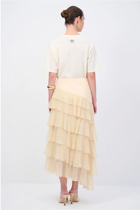 Love My Body Krem Yırtmaç Detaylı Fırfırlı Kadın Etek S