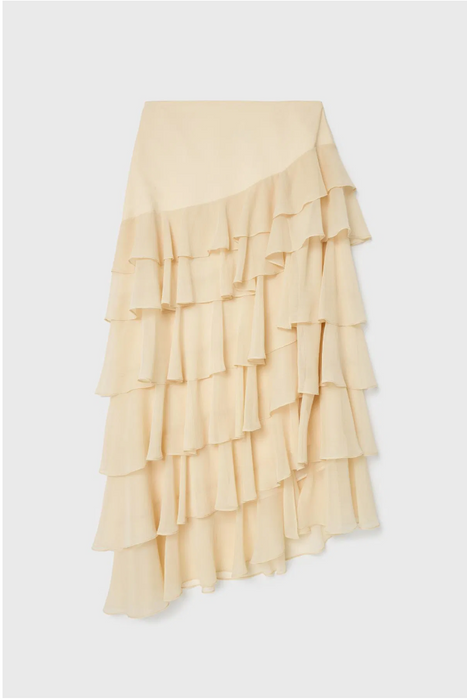 Love My Body Krem Yırtmaç Detaylı Fırfırlı Kadın Etek S