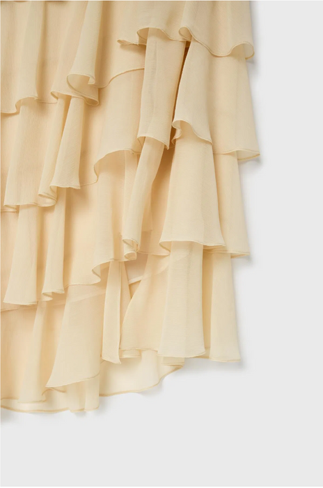 Love My Body Krem Yırtmaç Detaylı Fırfırlı Kadın Etek S